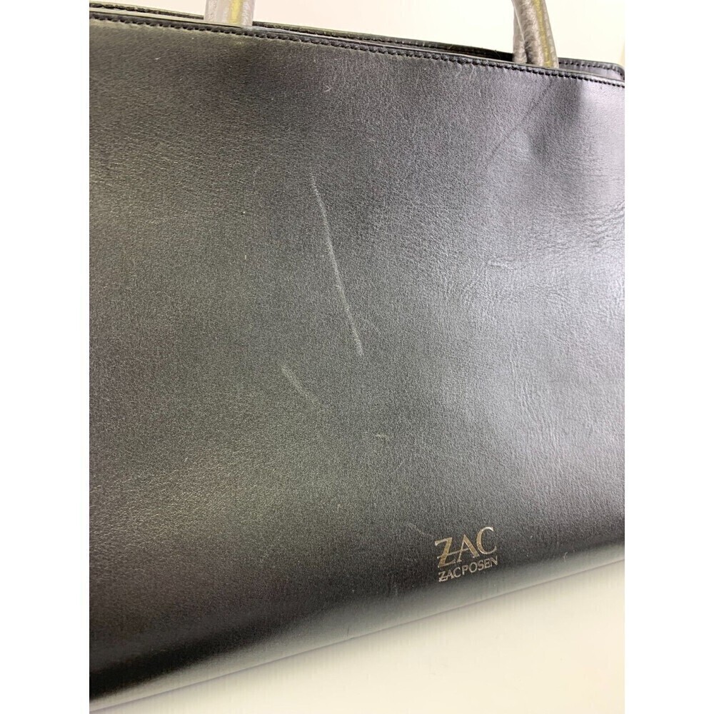 BOGO Zac Posen Satchel Purse Black Leather Fur Stripes Tote Crossbody Strap Snap - Picture 2 of 16